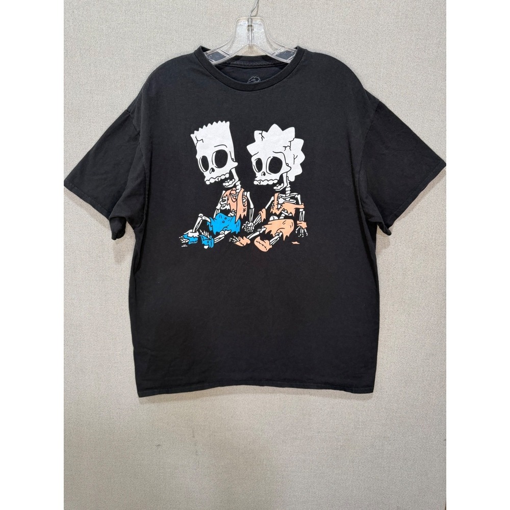 The Simpsons Bart Lisa Skeleton Graphic T-Shirt Mens XL Black‎ Short Sleeve Tee